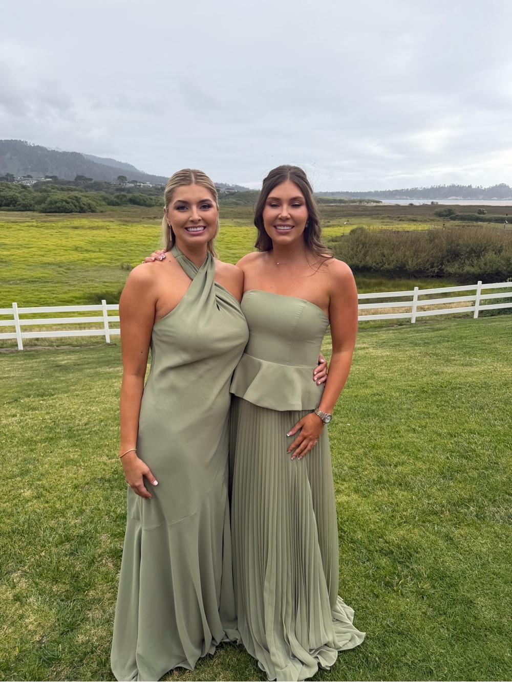 Azazie Sage Green Strapless Peplum Pleated Gown